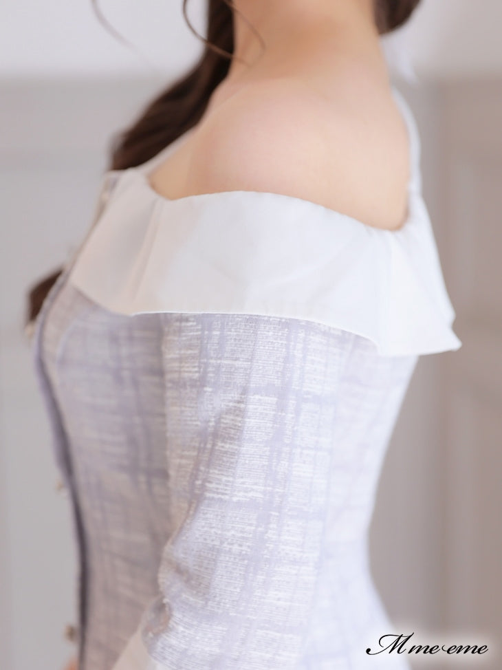 【SALE】 One shoulder tweed dress (eme10217)