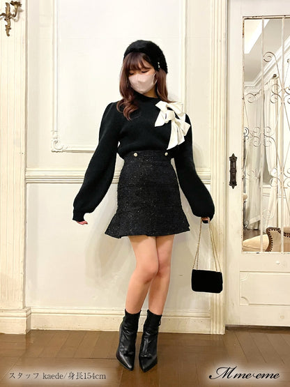 【SALE】High waist lame tweed skirt (eme10283)