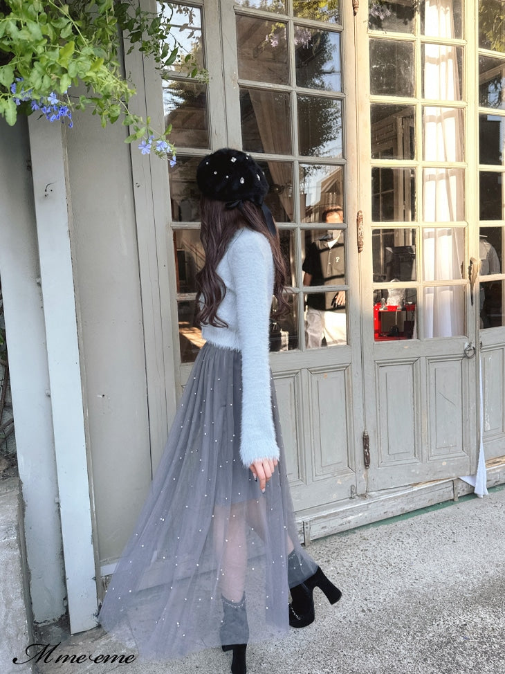 【SALE】Bijou tulle long skirt (eme10420)