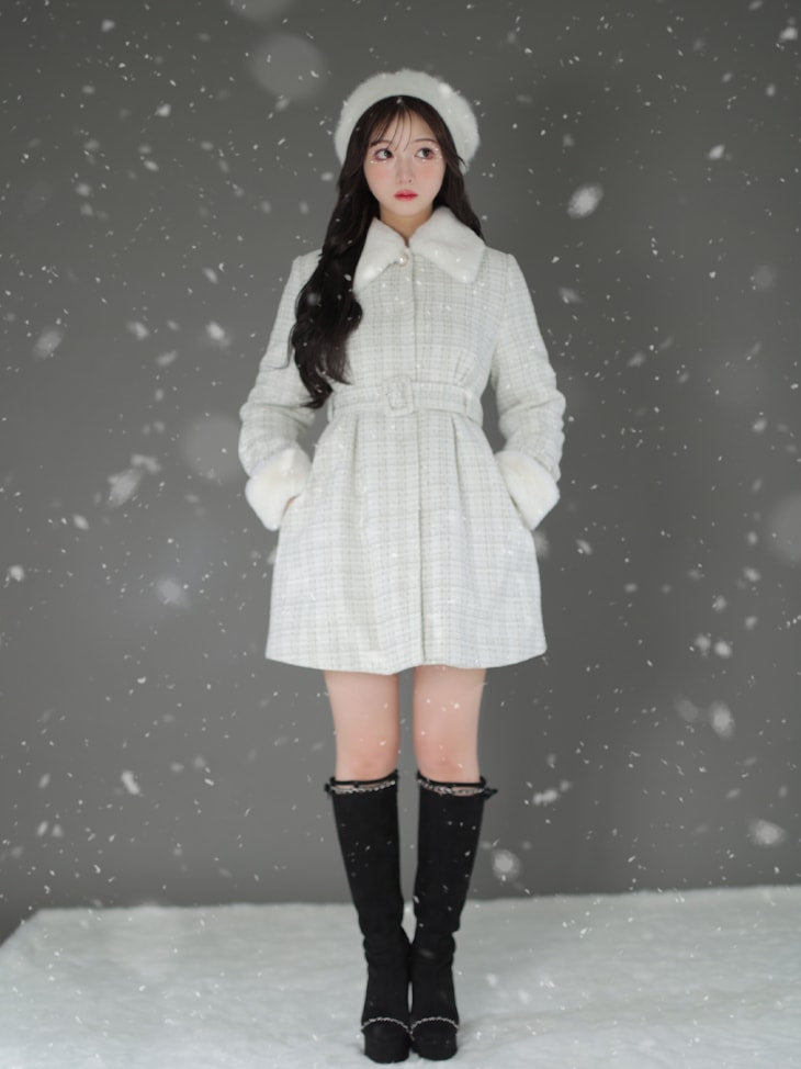 【SALE】Lame tweed fur coat (eme10508)