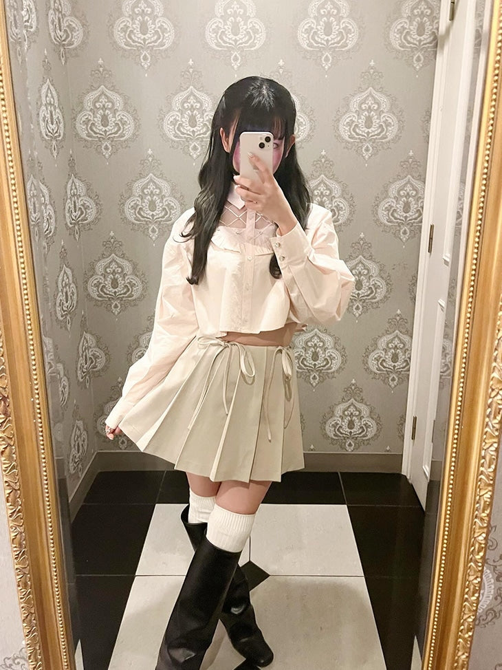 【SALE】Sheer bijou cropped shirt (eme10430)