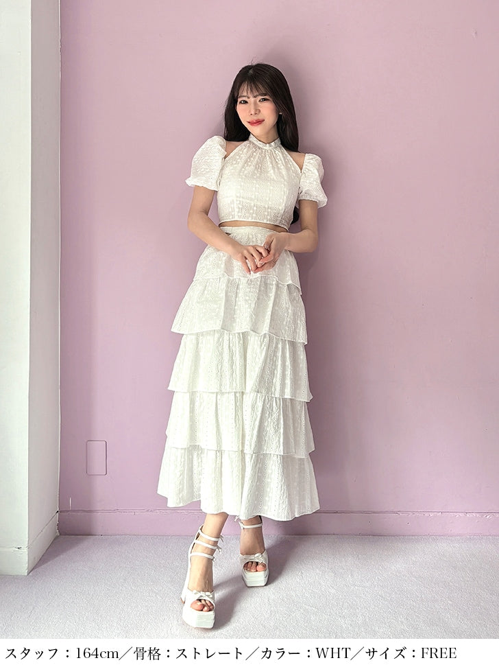 【SALE】Cotton lace tiered long skirt (eme10438)