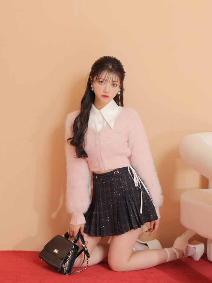 V neck shaggy knit cardigan(eme10360)