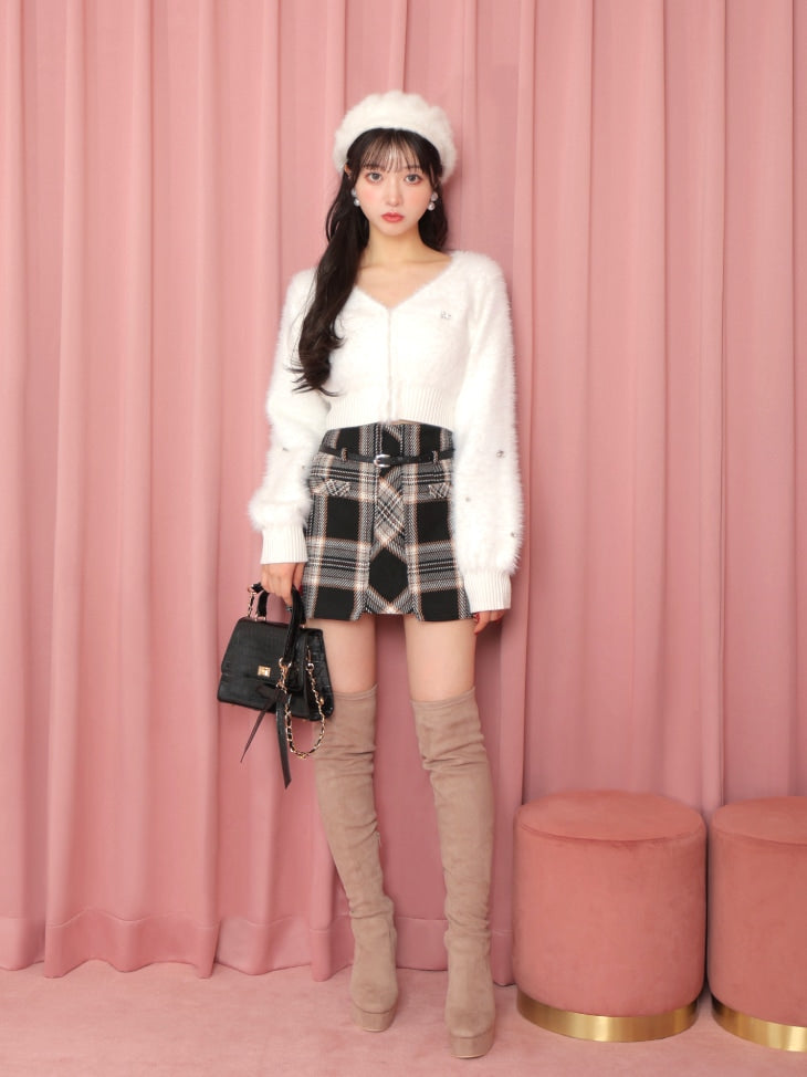 High waist check mini skirt(eme10449)