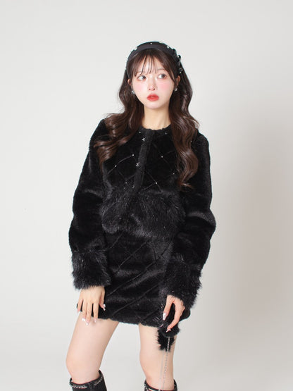 Shine bijou fake far jacket(eme10357)