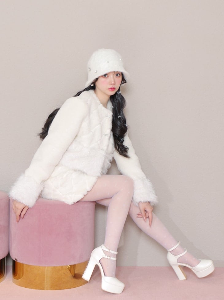 Bijou ribbon feather bucket hat (eme10387)