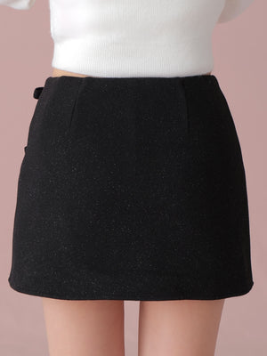 Lame ribbon trapizoid mini skirt (eme10370)