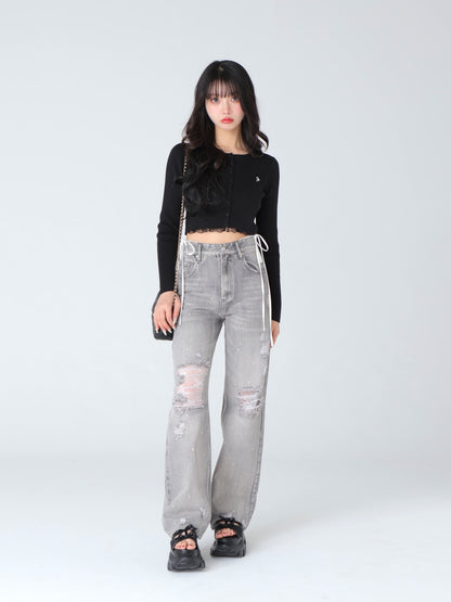 Back ribbon rib knit tops(eme10460)