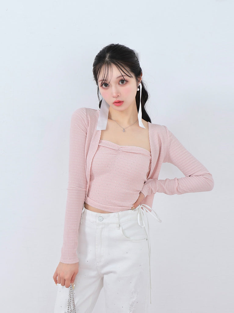 Back ribbon bear ensemble tops(eme10381)