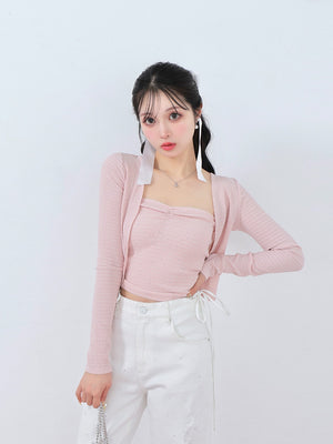 Back ribbon bear ensemble tops(eme10381)