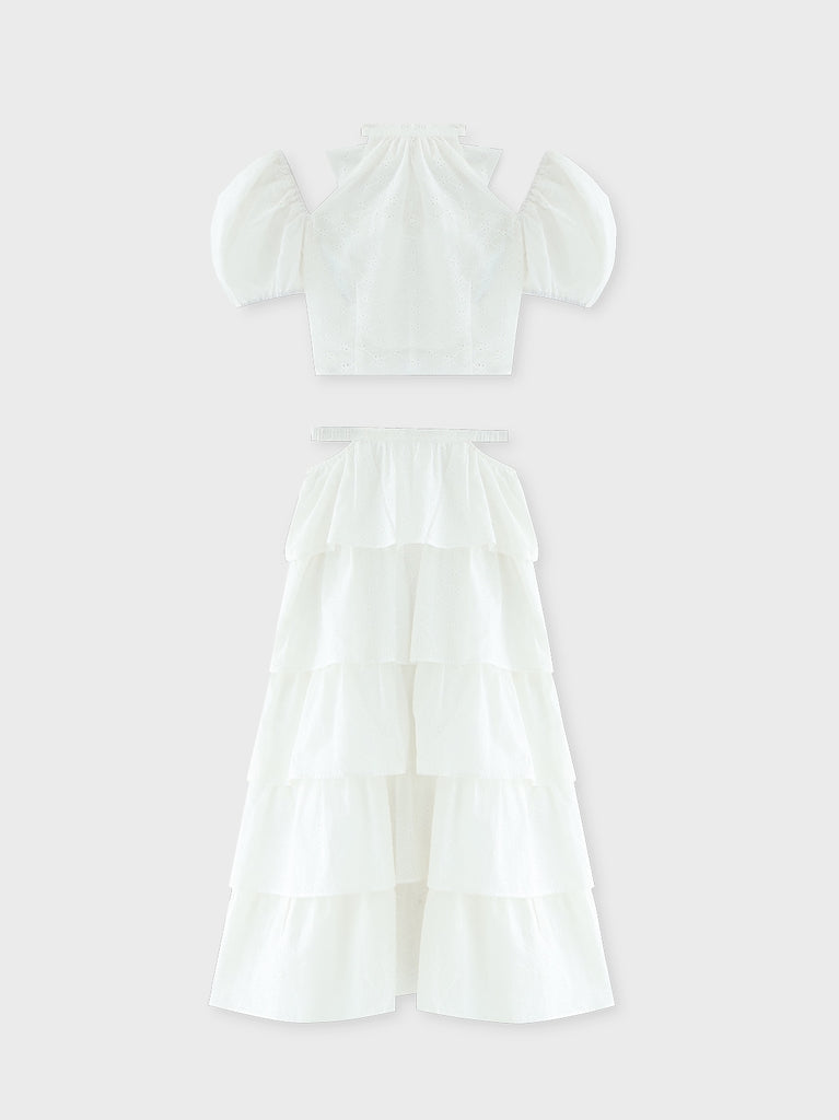 Cotton lace cut-out tops(eme10476)