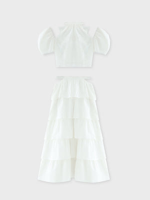 Cotton lace cut-out tops(eme10476)