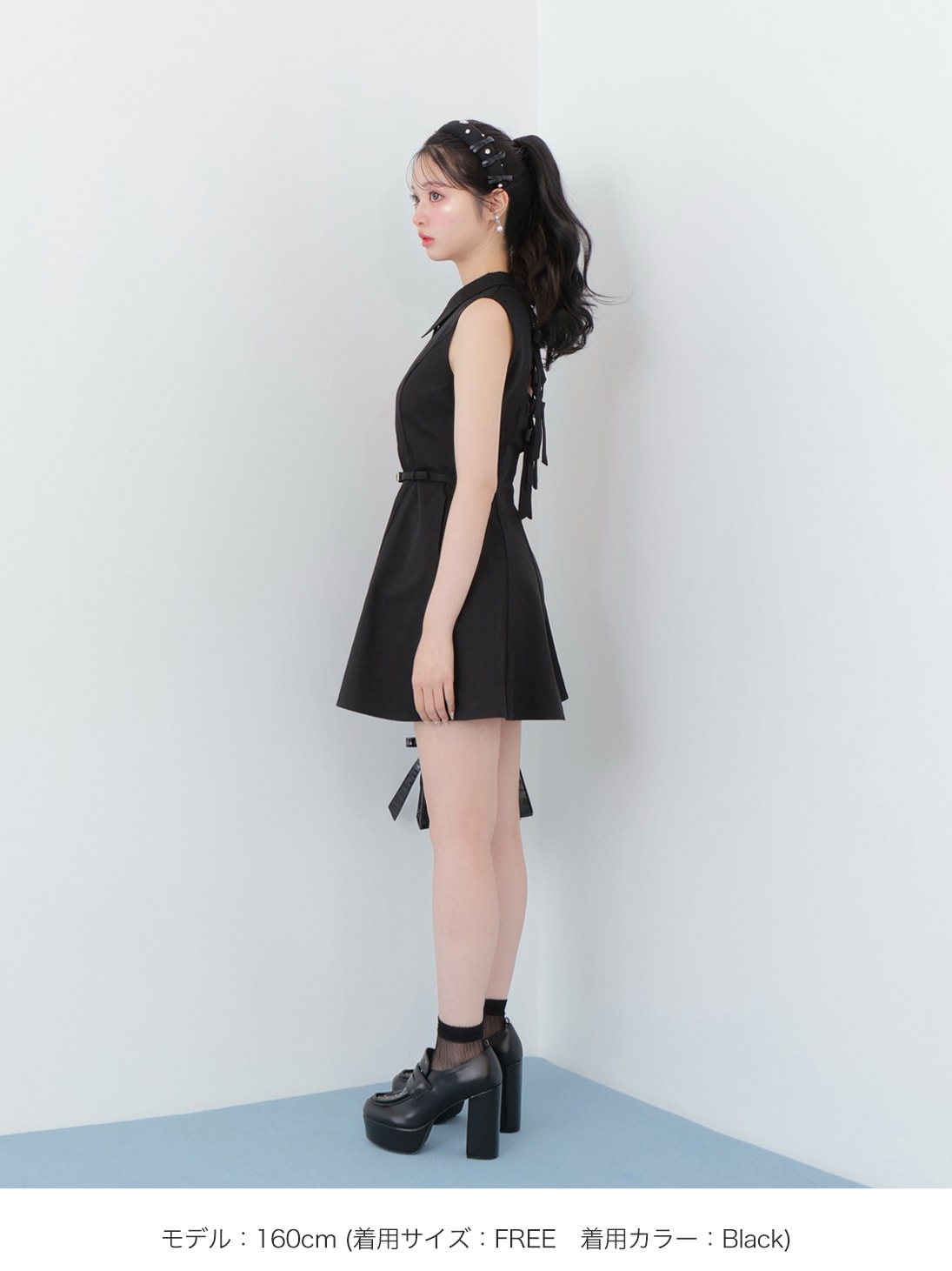Back ribbon flare mini onepiece(eme10604)