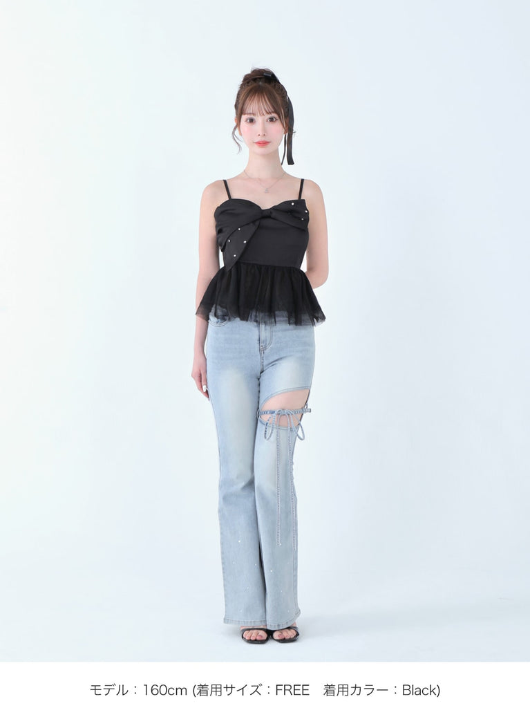 Ribbon bijou peplum cami bustier(eme10482)