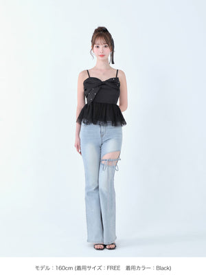 Ribbon bijou peplum cami bustier(eme10482)