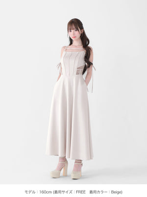 Side lace smooth ribbon onepiece(eme10394)