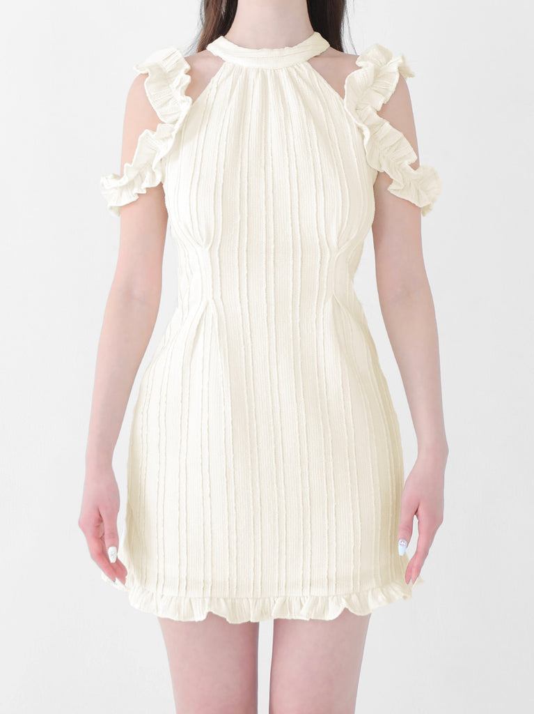 Back ribbon shirring mini onepiece(eme10705)