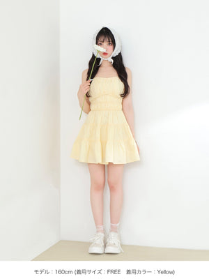 Back ribbon gather flare mini onepiece(eme10704)