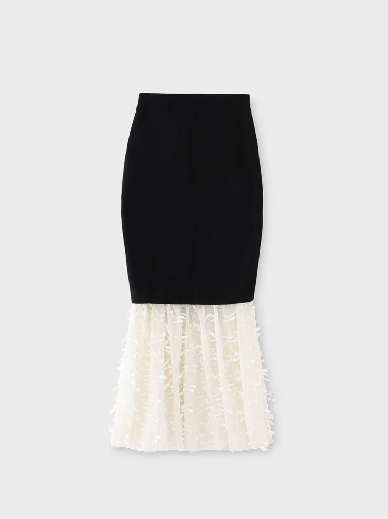 Ribbon tulle docking knit skirt(eme10492)
