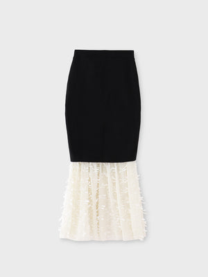 Ribbon tulle docking knit skirt(eme10492)