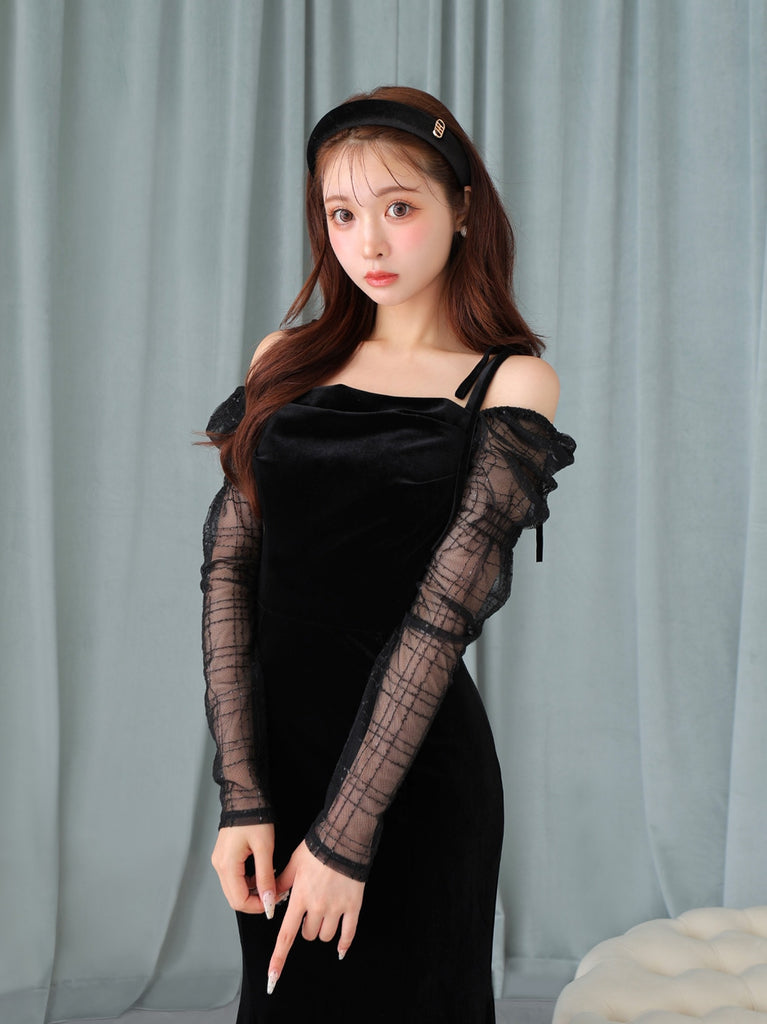 Velvet sheer long onepiece(eme10553)