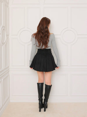 High waist belt pleated mini skirt(eme10758)