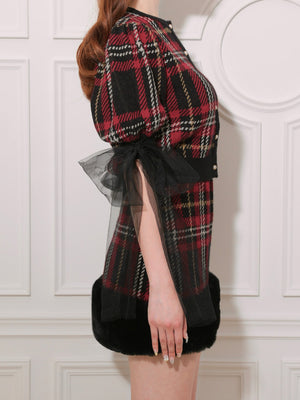 Royal tartan fur skirt(eme10778)