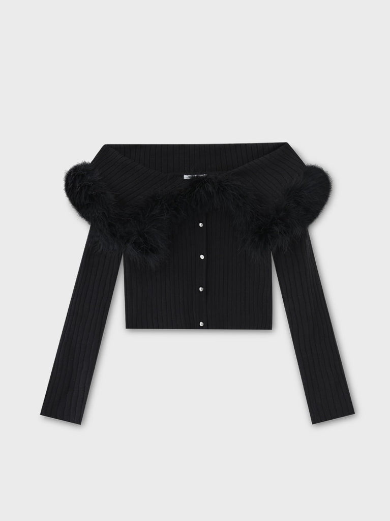 Off shoulder feather knit(eme10787)