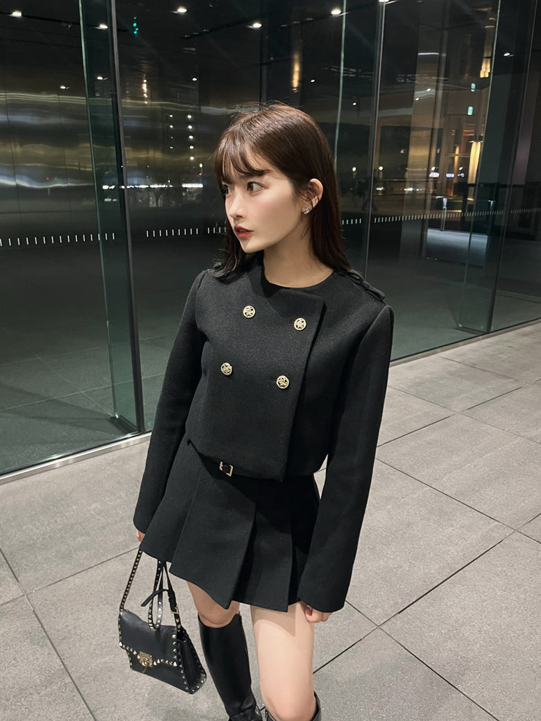 M me eme エムミーエメ フロントジップラメチェックスコート ブラック mmeeme フロントジップラメチェックスコート black M me eme