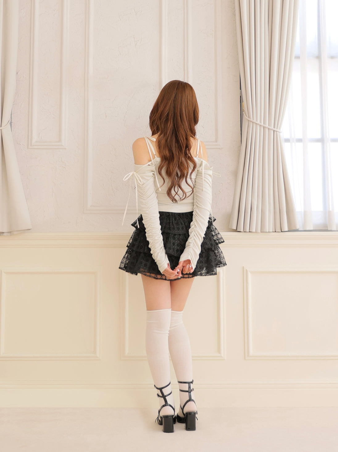 【Pre Order】Check embroidery tiered mini skirt(eme10774)