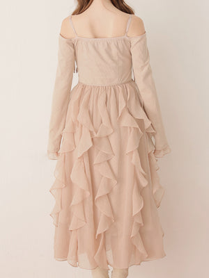 Ruffle frill chiffon docking onepiece(eme10769)