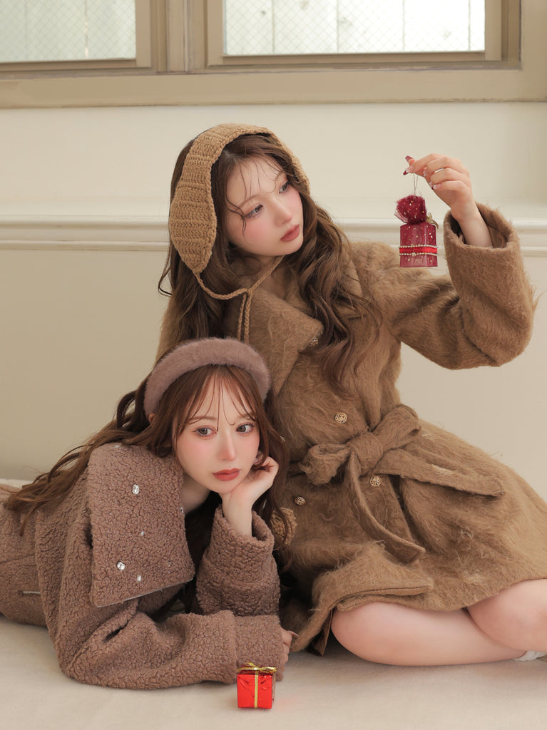 【SALE】Shaggy belted coat(eme10779)