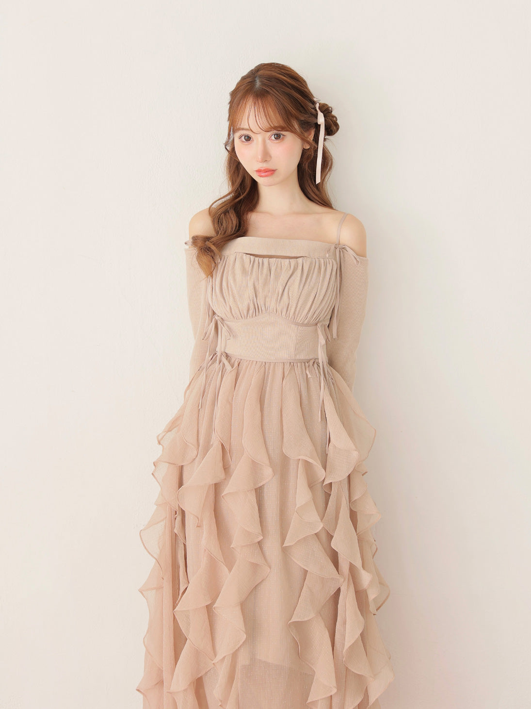 Ruffle frill chiffon docking onepiece(eme10769)