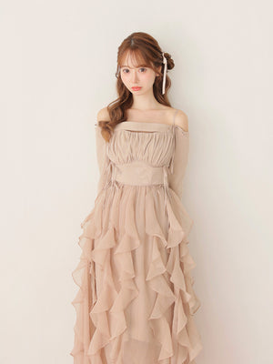 Ruffle frill chiffon docking onepiece(eme10769)