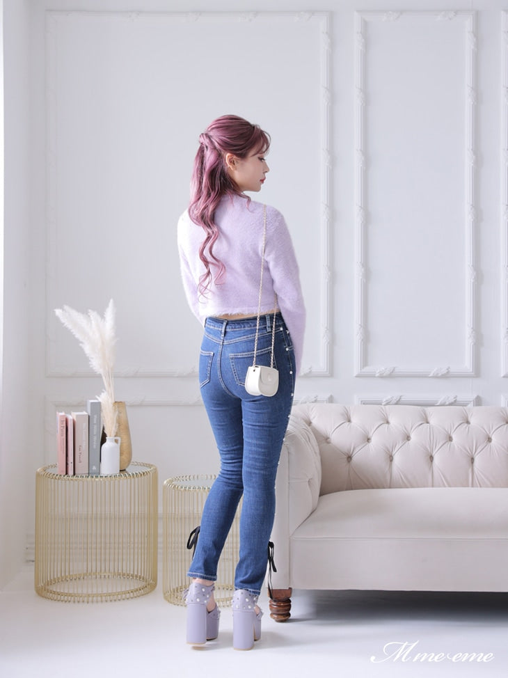 【SALE】Ribbon skinny denim (eme10128)