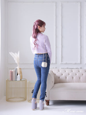 【SALE】Ribbon skinny denim (eme10128)
