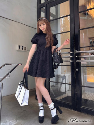 【SALE】 Black ribbon volume dress (eme10235)