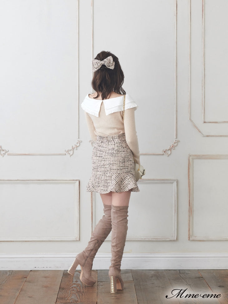 【SALE】Pearl heel knee high boots (eme10280)