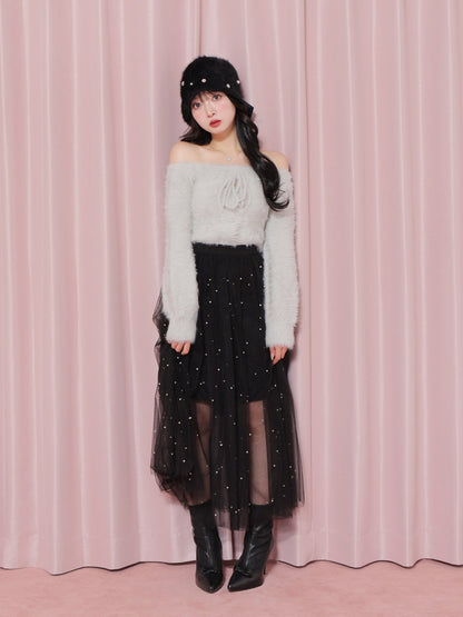 【SALE】Bijou tulle long skirt (eme10420)