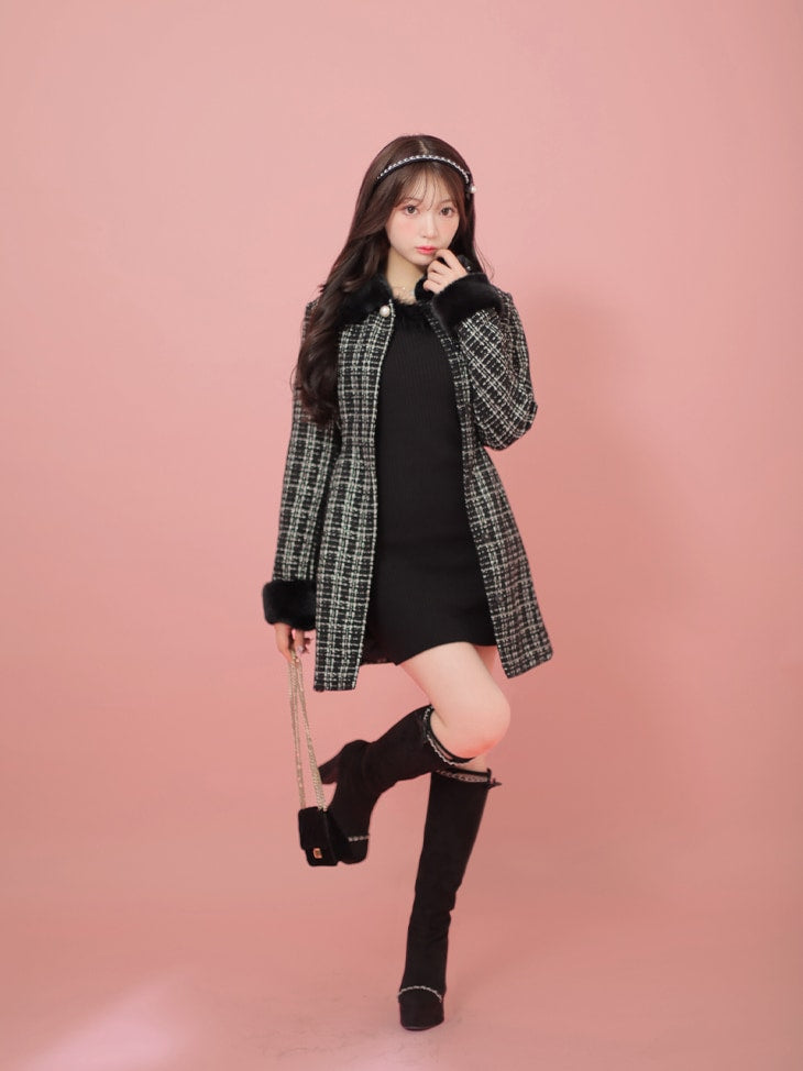 【SALE】Lame tweed fur coat (eme10508)