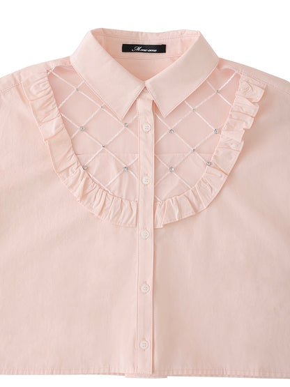 【SALE】Sheer bijou cropped shirt (eme10430)