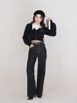 V neck shaggy knit cardigan(eme10360)