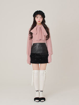 Scarf like shaggy knit tops (eme10372)