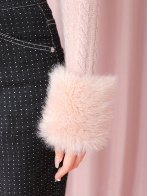 Fake fur cable knit tops(eme10451)