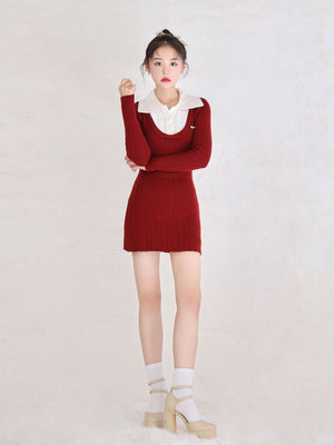 bicolor layered knit mini one piece(eme10464)
