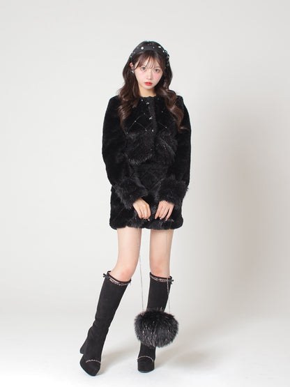 2way fake fur round bag(eme10472)