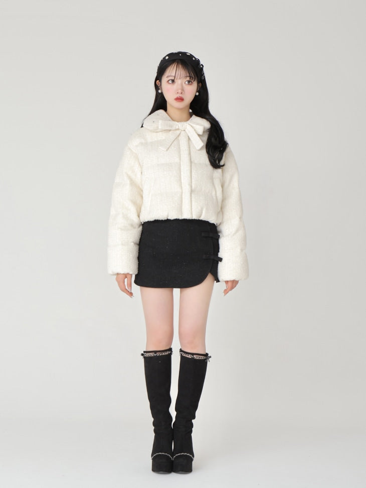 Lame ribbon trapizoid mini skirt (eme10370)