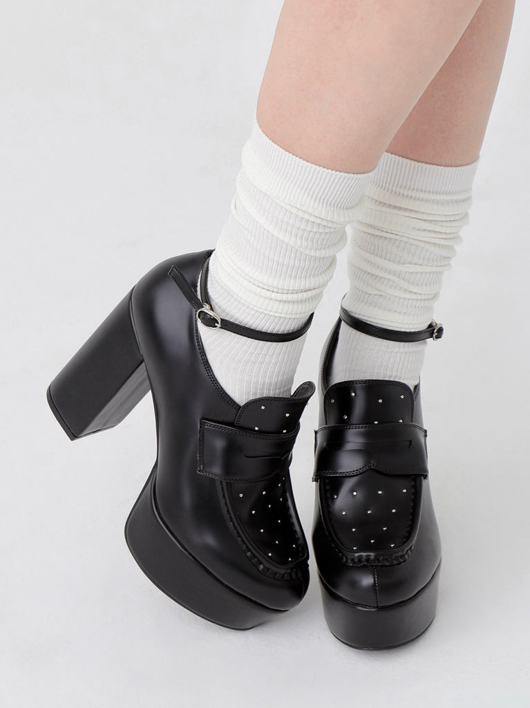 Studs leather loafer(eme10606)