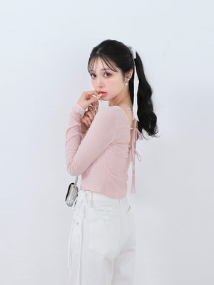 Back ribbon bear ensemble tops(eme10381)