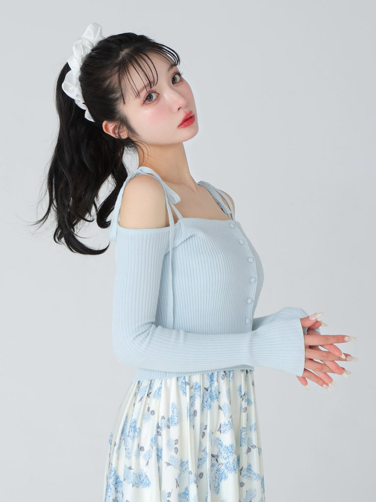 Off shoulder ribbon knit tops(eme10397)
